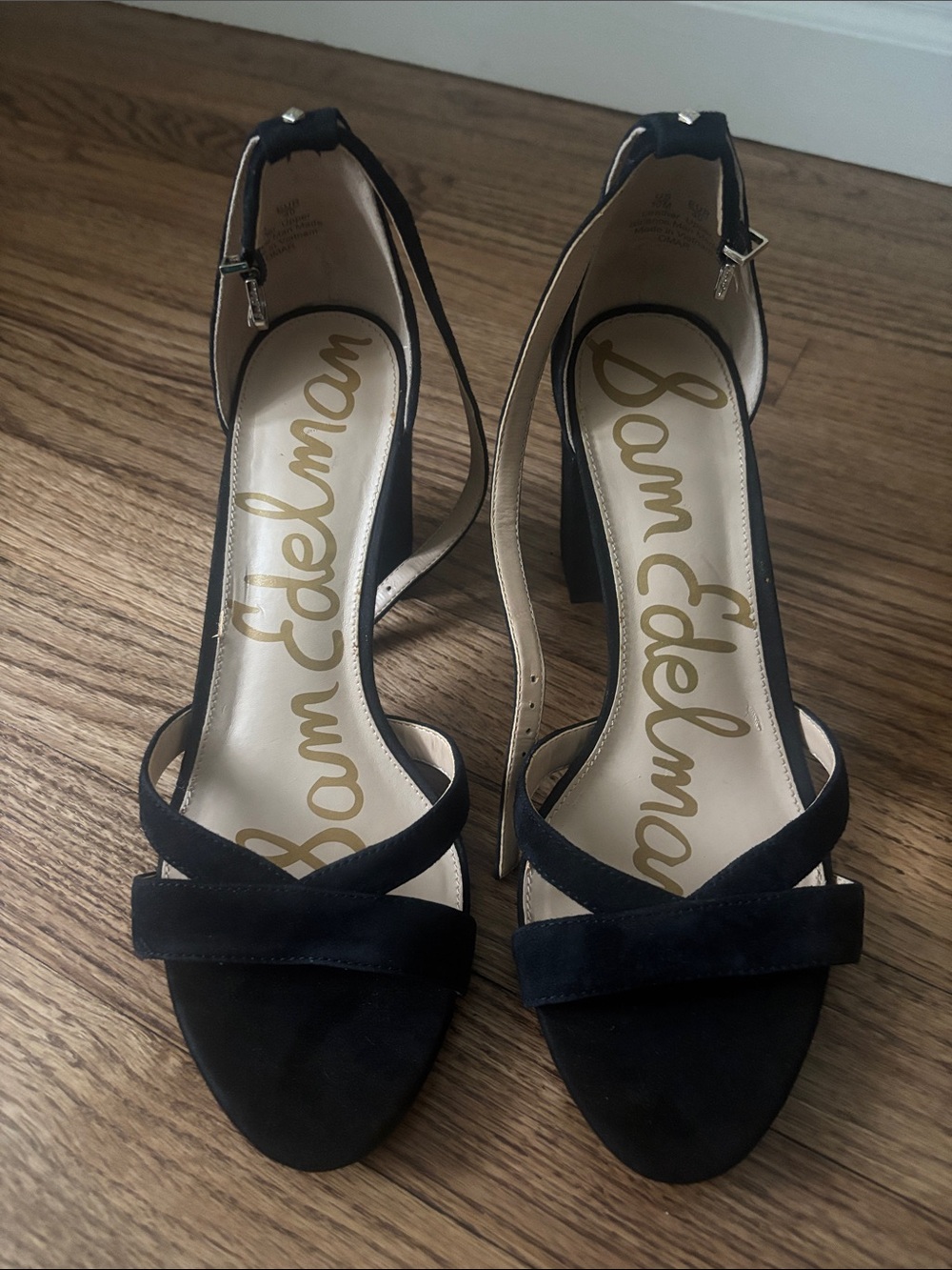 Sam Edelman Black Suede Cross-Strap Block Heel Sandals